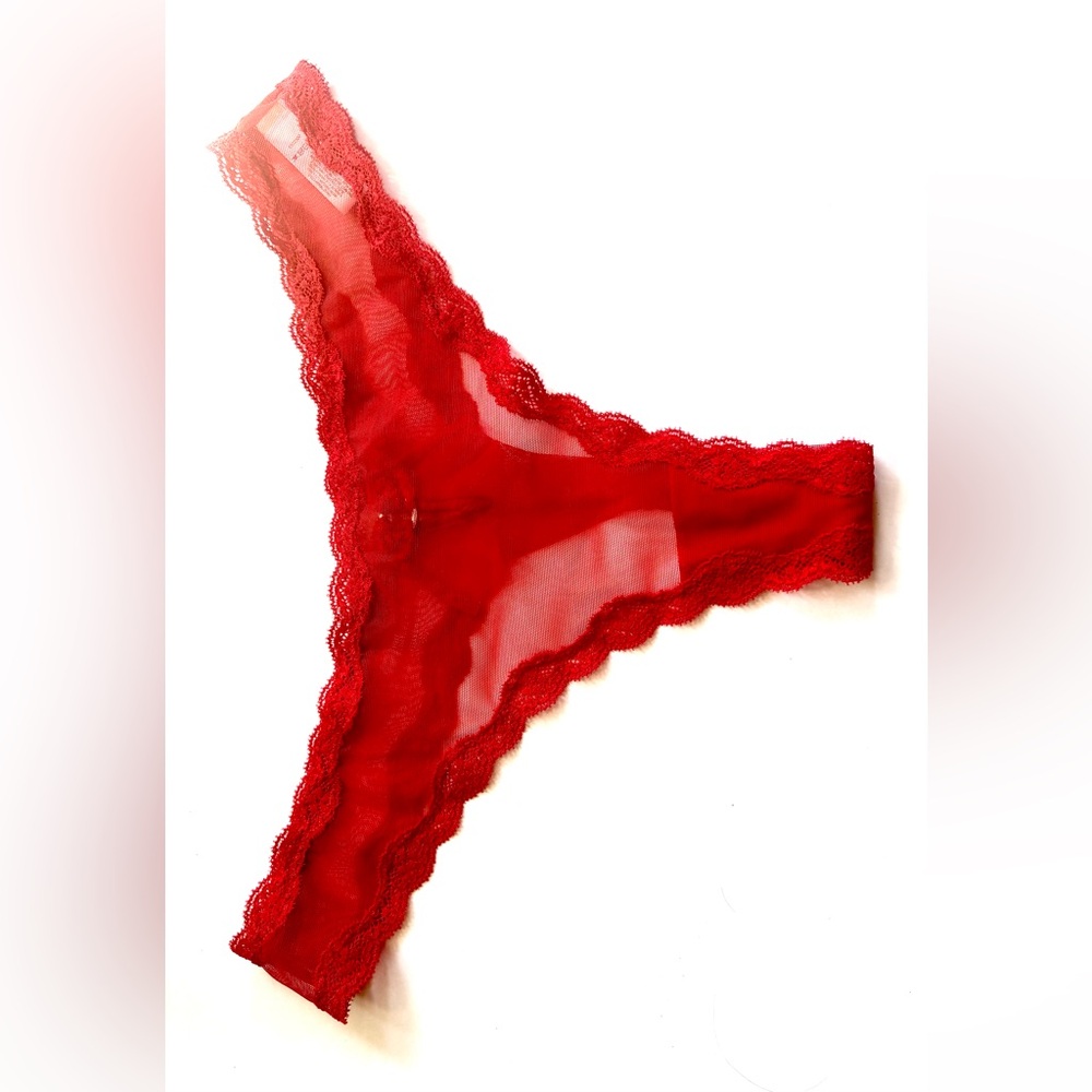Fleur du Mal sheer tulle red thong, size 3